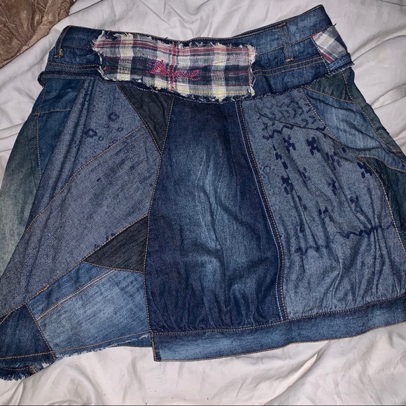 Distressed, patchy denim mini skirt - Picture 6 of 8